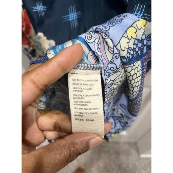 JOHNNY WAS USA Blue 100% Silk Japanese Floral, Long Sleeve Tunic Dress Sz M - Picture 5 of 10